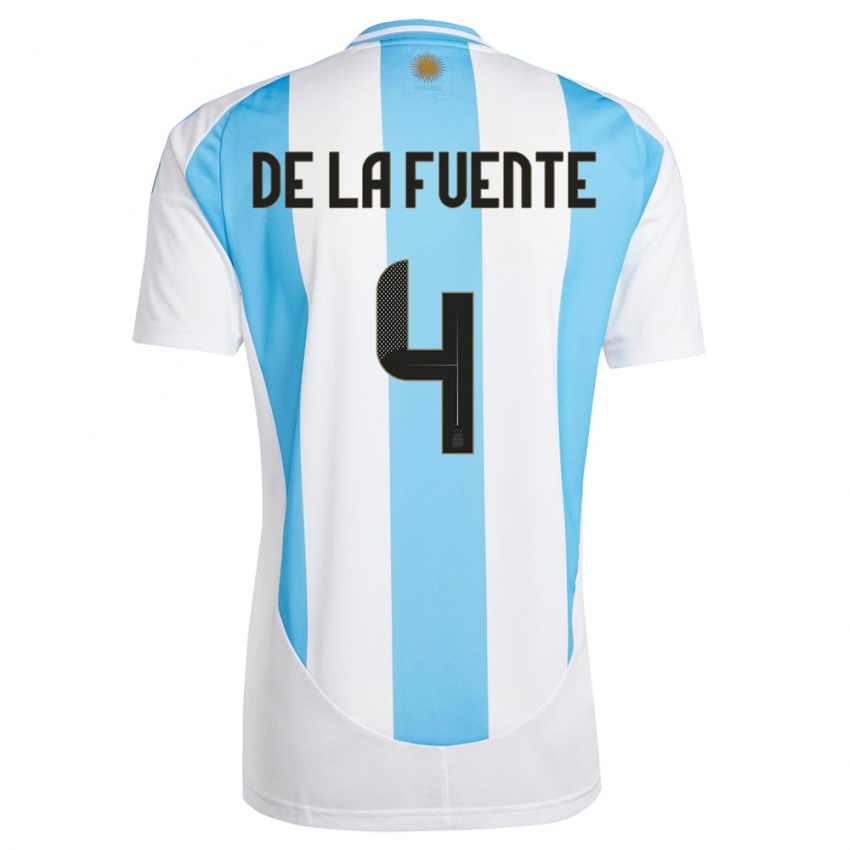 Miesten Argentiina Hernan De La Fuente #4 Valkoinen Sininen Kotipaita 24-26 Lyhythihainen Paita T-Paita