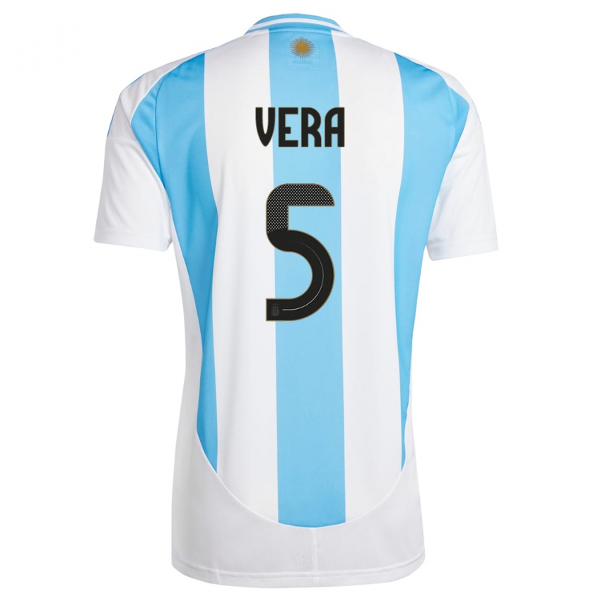 Miesten Argentiina Fausto Vera #5 Valkoinen Sininen Kotipaita 24-26 Lyhythihainen Paita T-Paita