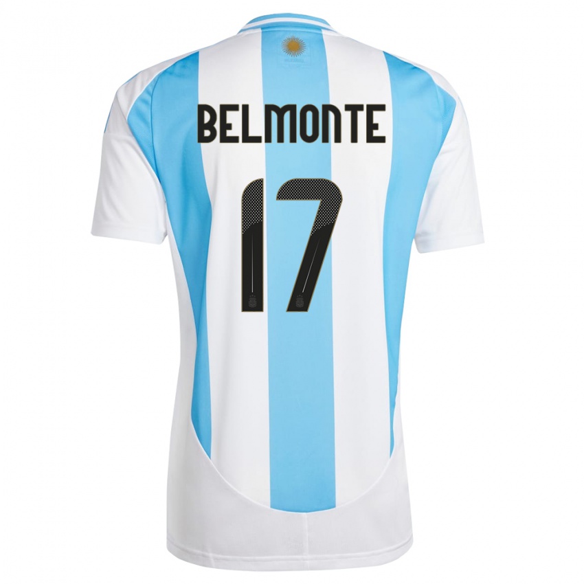 Miesten Argentiina Tomas Belmonte #17 Valkoinen Sininen Kotipaita 24-26 Lyhythihainen Paita T-Paita