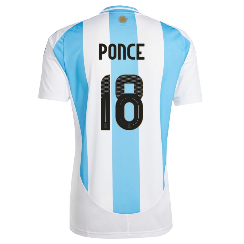 Miesten Argentiina Ezequiel Ponce #18 Valkoinen Sininen Kotipaita 24-26 Lyhythihainen Paita T-Paita