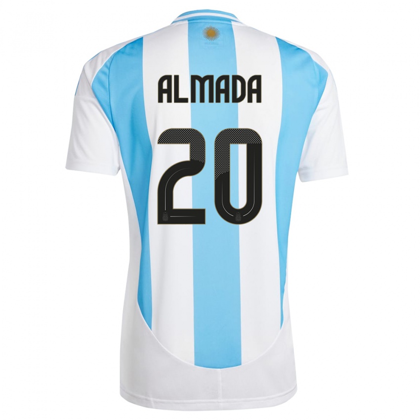 Miesten Argentiina Thiago Almada #20 Valkoinen Sininen Kotipaita 24-26 Lyhythihainen Paita T-Paita