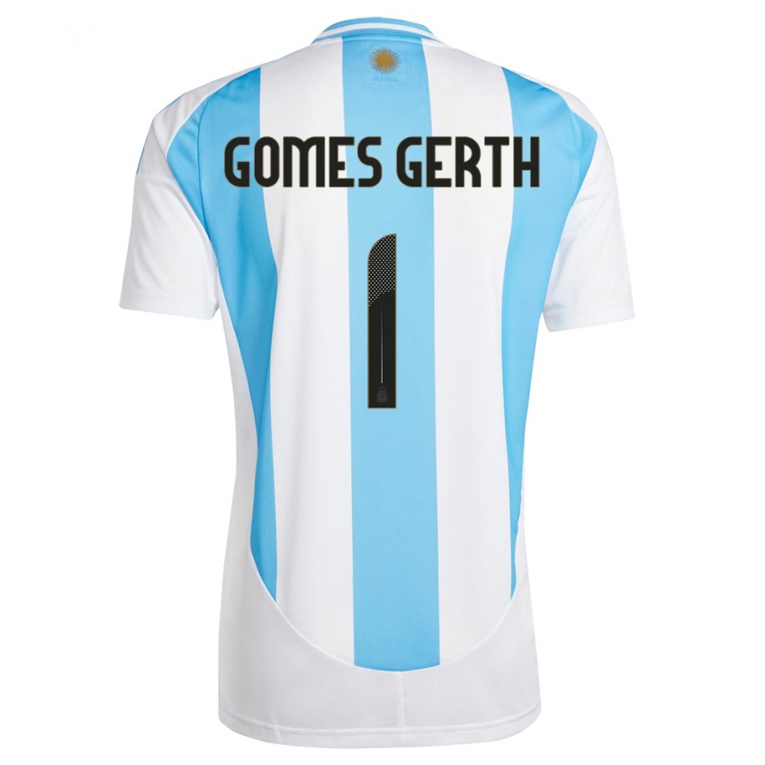 Miesten Argentiina Federico Gomes Gerth #1 Valkoinen Sininen Kotipaita 24-26 Lyhythihainen Paita T-Paita