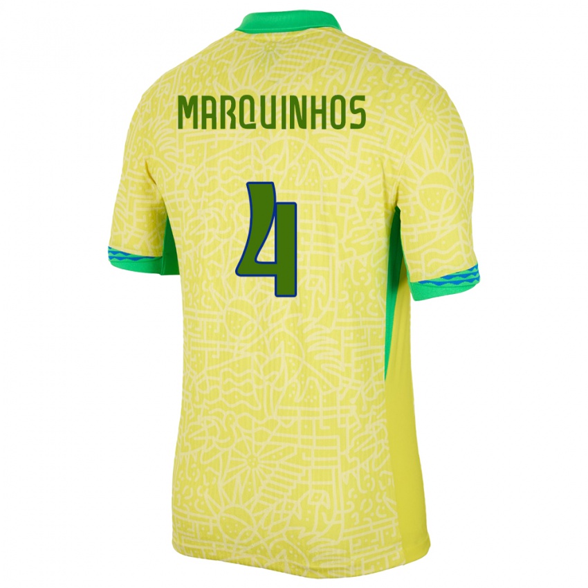 Miesten Brasilia Marquinhos #4 Keltainen Kotipaita 24-26 Lyhythihainen Paita T-Paita