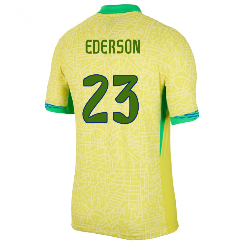 Miesten Brasilia Ederson #23 Keltainen Kotipaita 24-26 Lyhythihainen Paita T-Paita