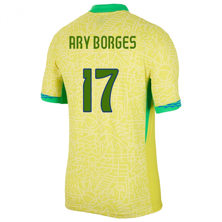 Miesten Brasilia Ary Borges #17 Keltainen Kotipaita 24-26 Lyhythihainen Paita T-Paita