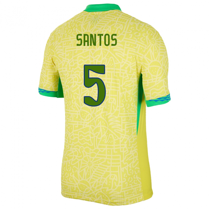 Miesten Brasilia Andrey Santos #5 Keltainen Kotipaita 24-26 Lyhythihainen Paita T-Paita