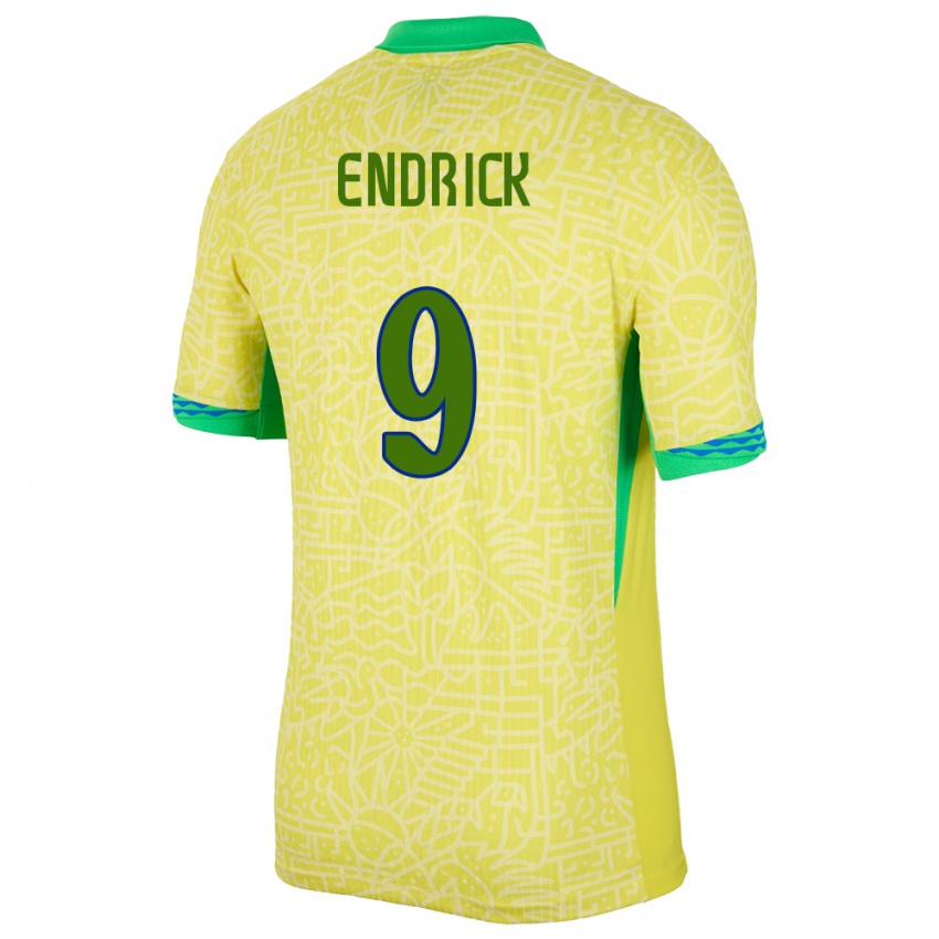 Miesten Brasilia Endrick #9 Keltainen Kotipaita 24-26 Lyhythihainen Paita T-Paita