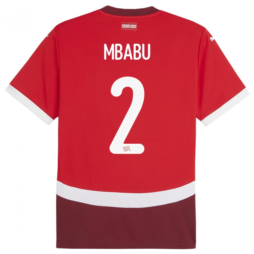 Miesten Sveitsi Kevin Mbabu #2 Punainen Kotipaita 24-26 Lyhythihainen Paita T-Paita