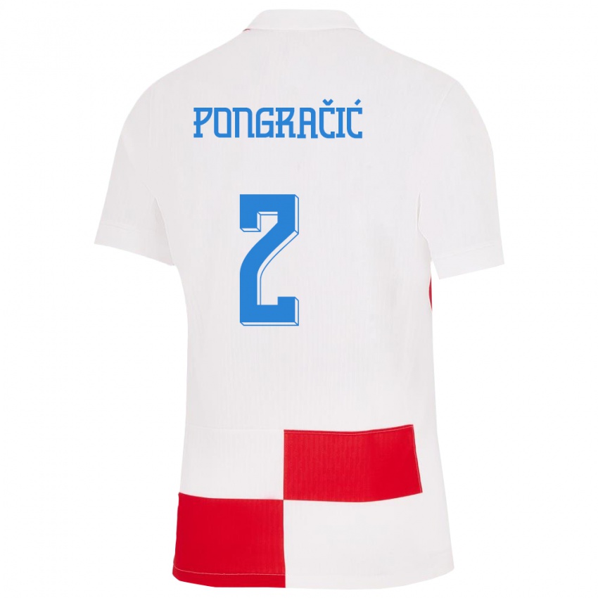 Miesten Kroatia Marin Pongracic #2 Valkoinen Punainen Kotipaita 24-26 Lyhythihainen Paita T-Paita