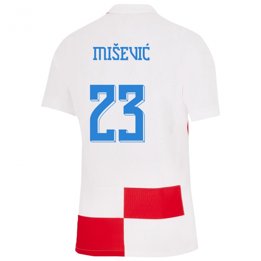 Miesten Kroatia Luigi Misevic #23 Valkoinen Punainen Kotipaita 24-26 Lyhythihainen Paita T-Paita