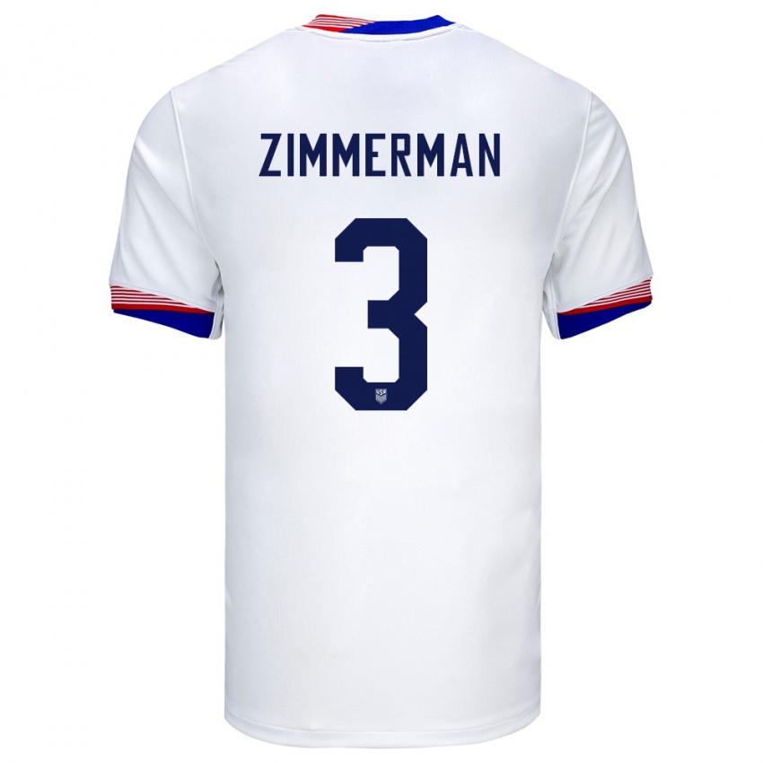 Miesten Yhdysvallat Walker Zimmerman #3 Valkoinen Kotipaita 24-26 Lyhythihainen Paita T-Paita