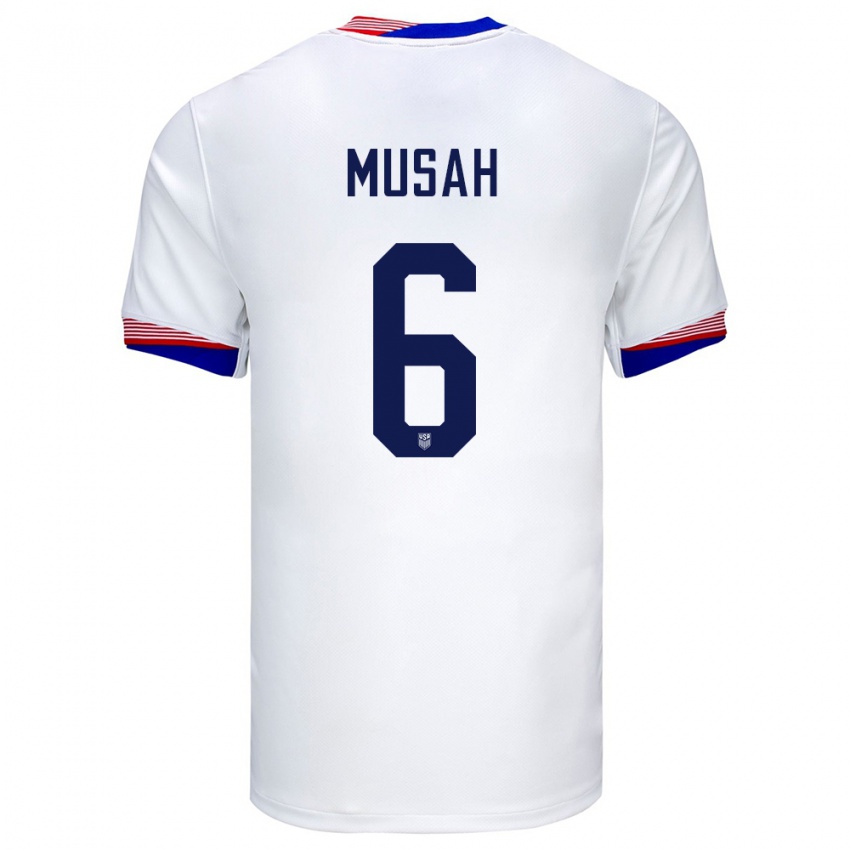 Miesten Yhdysvallat Yunus Musah #6 Valkoinen Kotipaita 24-26 Lyhythihainen Paita T-Paita