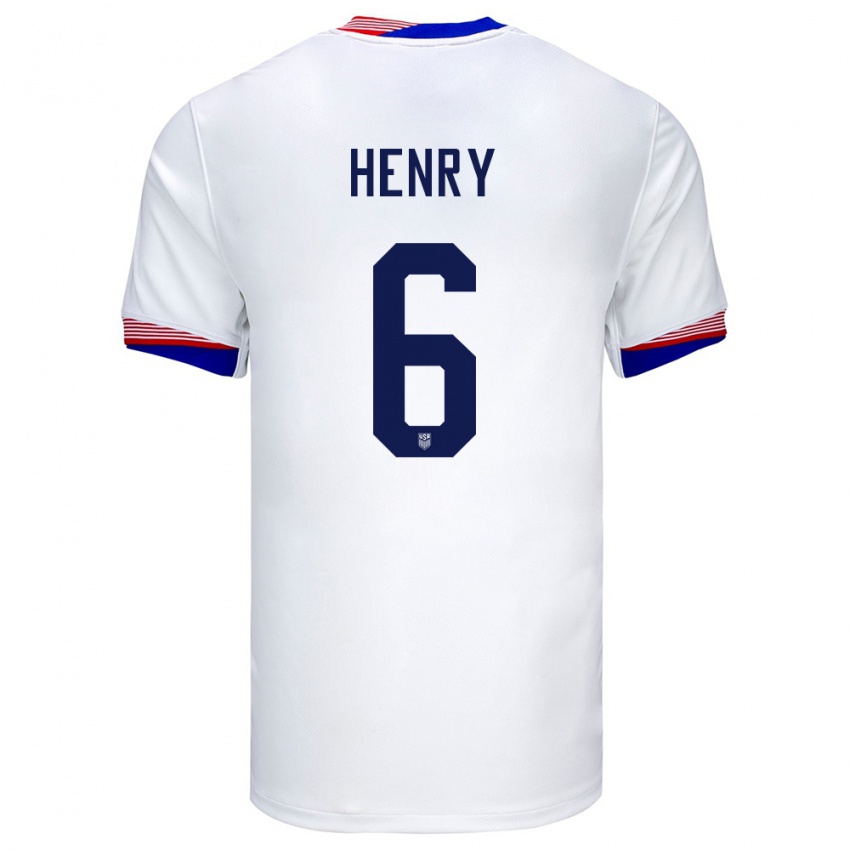 Miesten Yhdysvallat Kobi Henry #6 Valkoinen Kotipaita 24-26 Lyhythihainen Paita T-Paita
