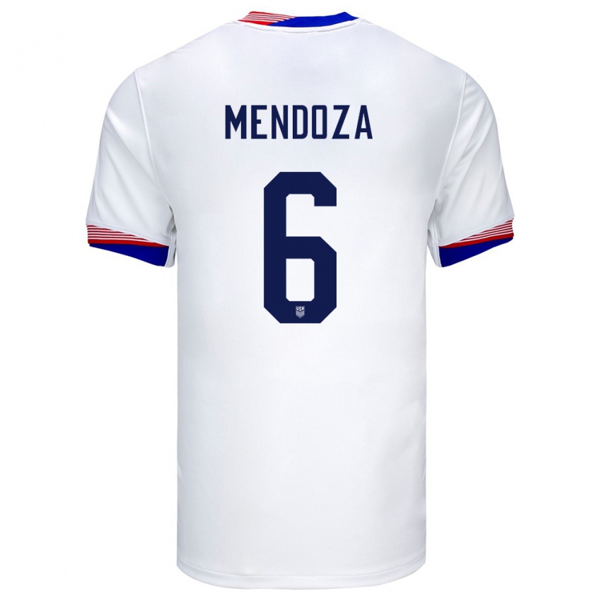 Miesten Yhdysvallat Edwyn Mendoza #6 Valkoinen Kotipaita 24-26 Lyhythihainen Paita T-Paita