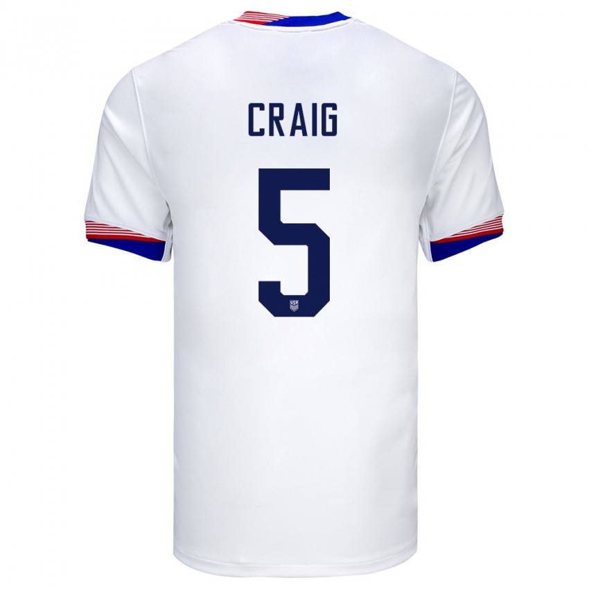 Miesten Yhdysvallat Brandan Craig #5 Valkoinen Kotipaita 24-26 Lyhythihainen Paita T-Paita