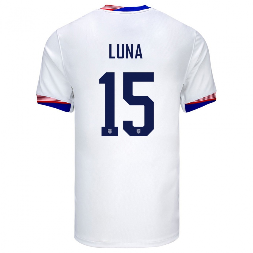 Miesten Yhdysvallat Diego Luna #15 Valkoinen Kotipaita 24-26 Lyhythihainen Paita T-Paita