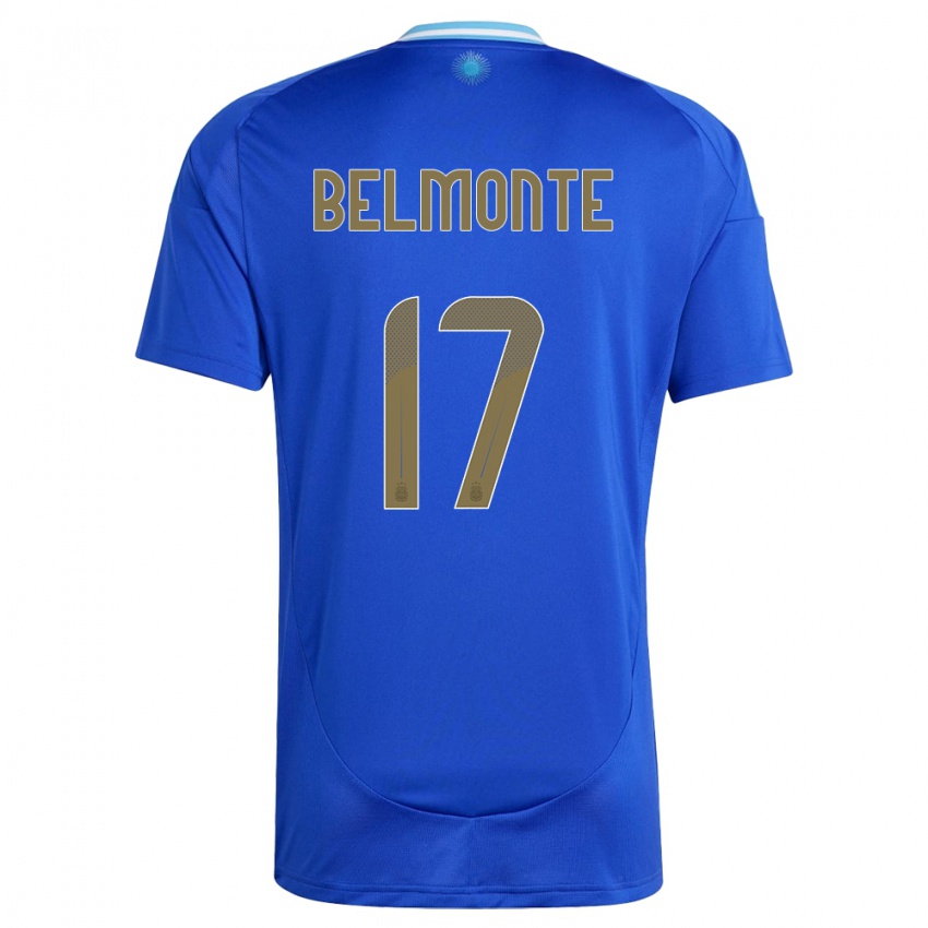 Miesten Argentiina Tomas Belmonte #17 Sininen Vieraspaita 24-26 Lyhythihainen Paita T-Paita