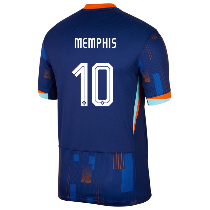 Miesten Alankomaat Memphis Depay #10 Sininen Vieraspaita 24-26 Lyhythihainen Paita T-Paita