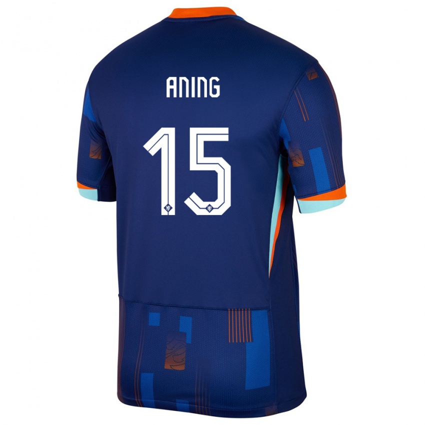 Miesten Alankomaat Prince Aning #15 Sininen Vieraspaita 24-26 Lyhythihainen Paita T-Paita