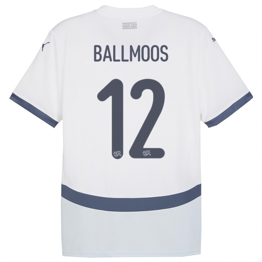 Miesten Sveitsi David Von Ballmoos #12 Valkoinen Vieraspaita 24-26 Lyhythihainen Paita T-Paita