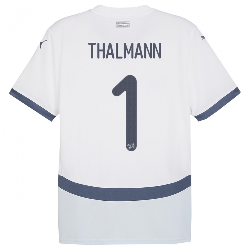 Miesten Sveitsi Gaelle Thalmann #1 Valkoinen Vieraspaita 24-26 Lyhythihainen Paita T-Paita