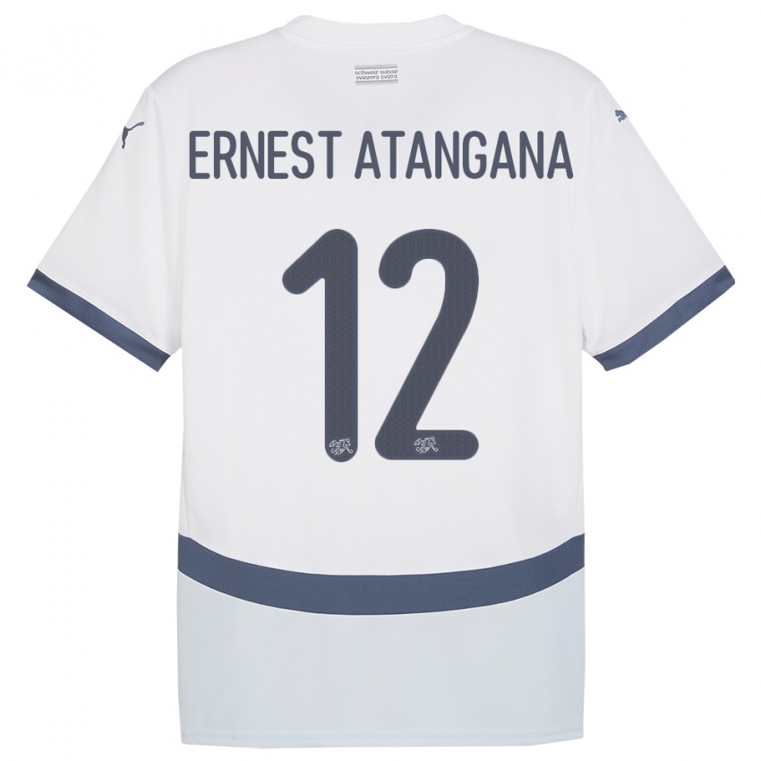 Miesten Sveitsi Brian Ernest Atangana #12 Valkoinen Vieraspaita 24-26 Lyhythihainen Paita T-Paita
