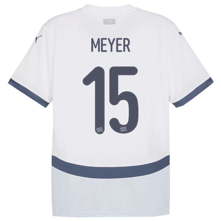 Miesten Sveitsi Leny Meyer #15 Valkoinen Vieraspaita 24-26 Lyhythihainen Paita T-Paita