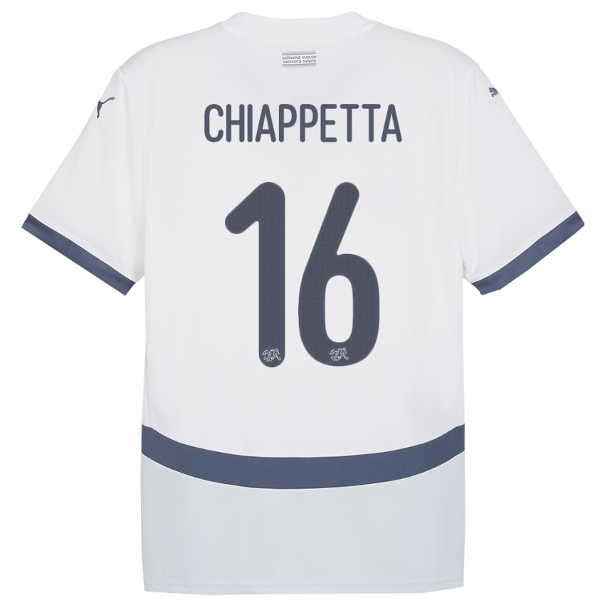Miesten Sveitsi Carmine Chiappetta #16 Valkoinen Vieraspaita 24-26 Lyhythihainen Paita T-Paita