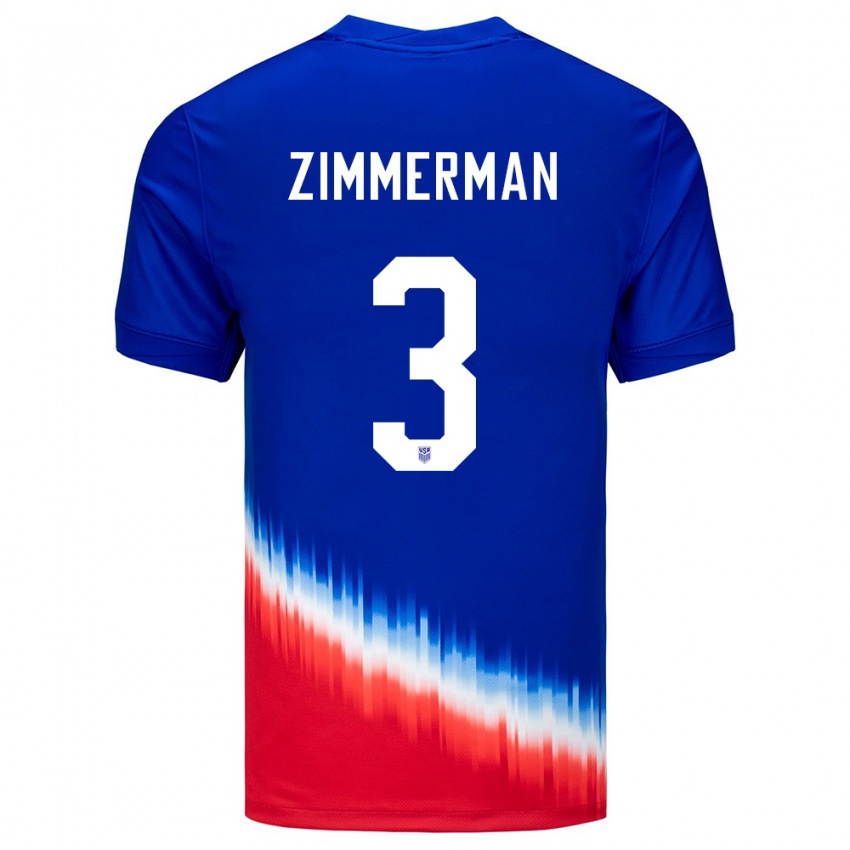 Miesten Yhdysvallat Walker Zimmerman #3 Sininen Vieraspaita 24-26 Lyhythihainen Paita T-Paita