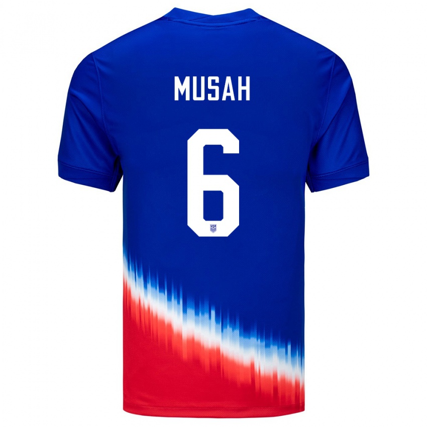 Miesten Yhdysvallat Yunus Musah #6 Sininen Vieraspaita 24-26 Lyhythihainen Paita T-Paita