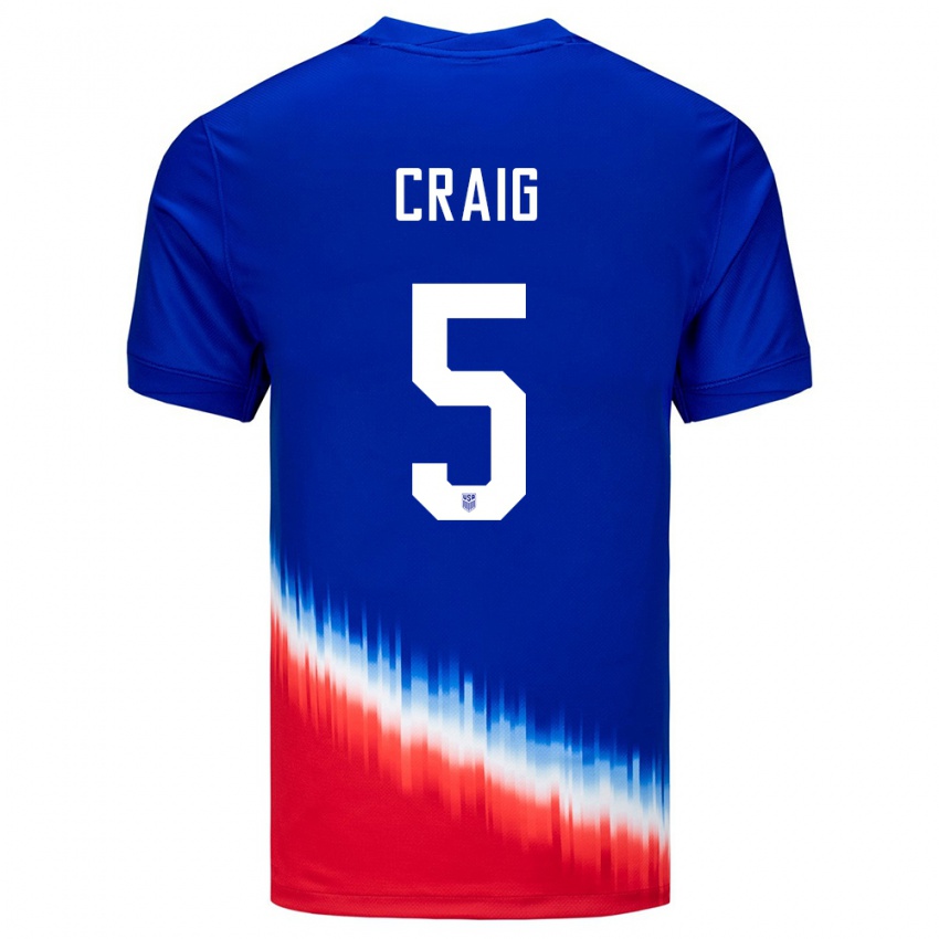 Miesten Yhdysvallat Brandan Craig #5 Sininen Vieraspaita 24-26 Lyhythihainen Paita T-Paita