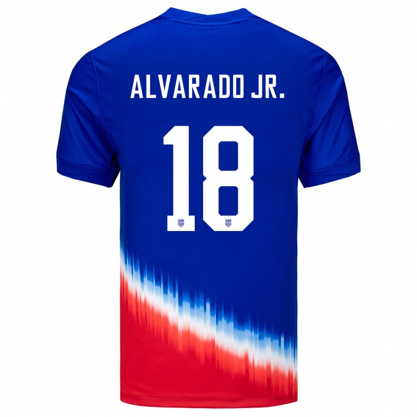 Miesten Yhdysvallat Alejandro Alvarado Jr #18 Sininen Vieraspaita 24-26 Lyhythihainen Paita T-Paita