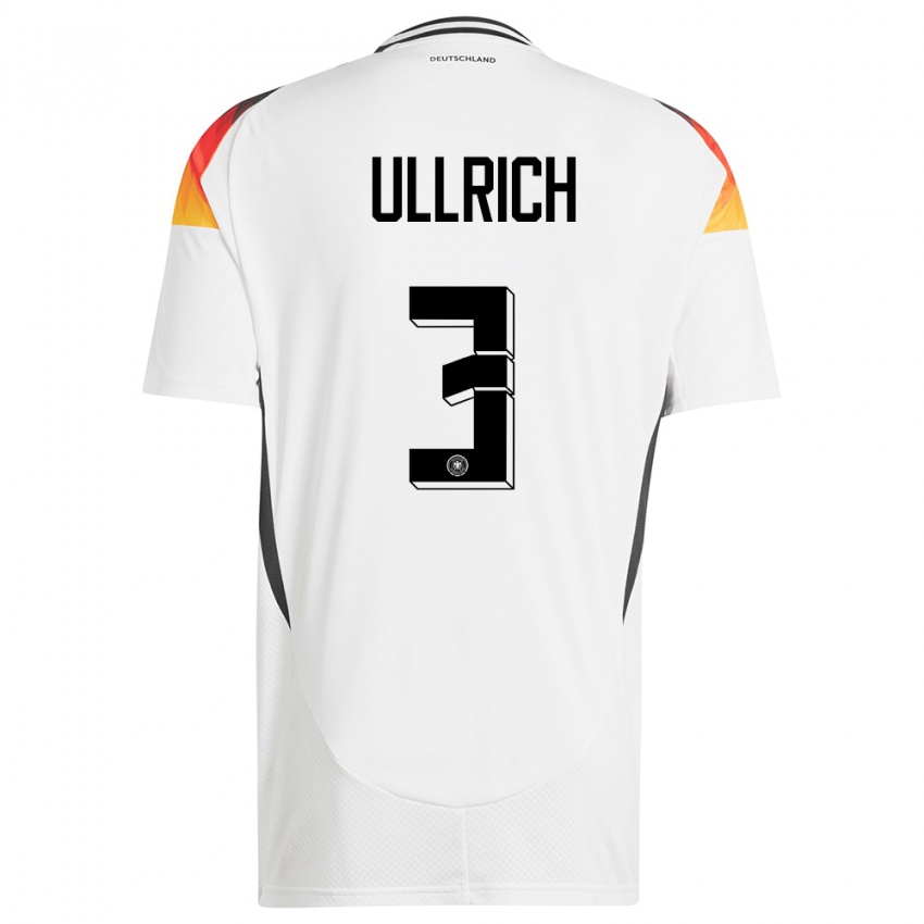 Naisten Saksa Lukas Ullrich #3 Valkoinen Kotipaita 24-26 Lyhythihainen Paita T-Paita