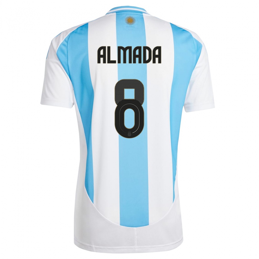 Naisten Argentiina Thiago Almada #8 Valkoinen Sininen Kotipaita 24-26 Lyhythihainen Paita T-Paita