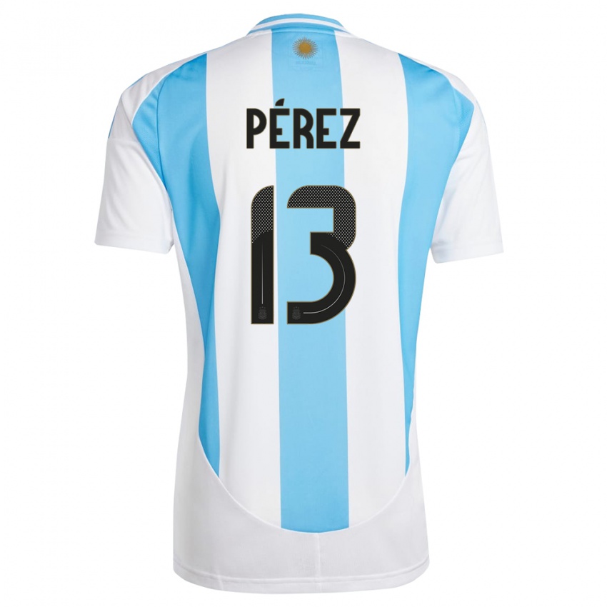 Naisten Argentiina Nehuen Perez #13 Valkoinen Sininen Kotipaita 24-26 Lyhythihainen Paita T-Paita