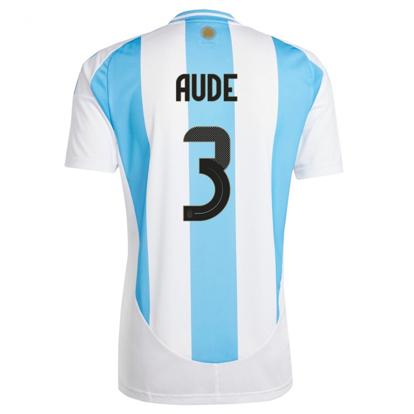 Naisten Argentiina Julian Aude #3 Valkoinen Sininen Kotipaita 24-26 Lyhythihainen Paita T-Paita