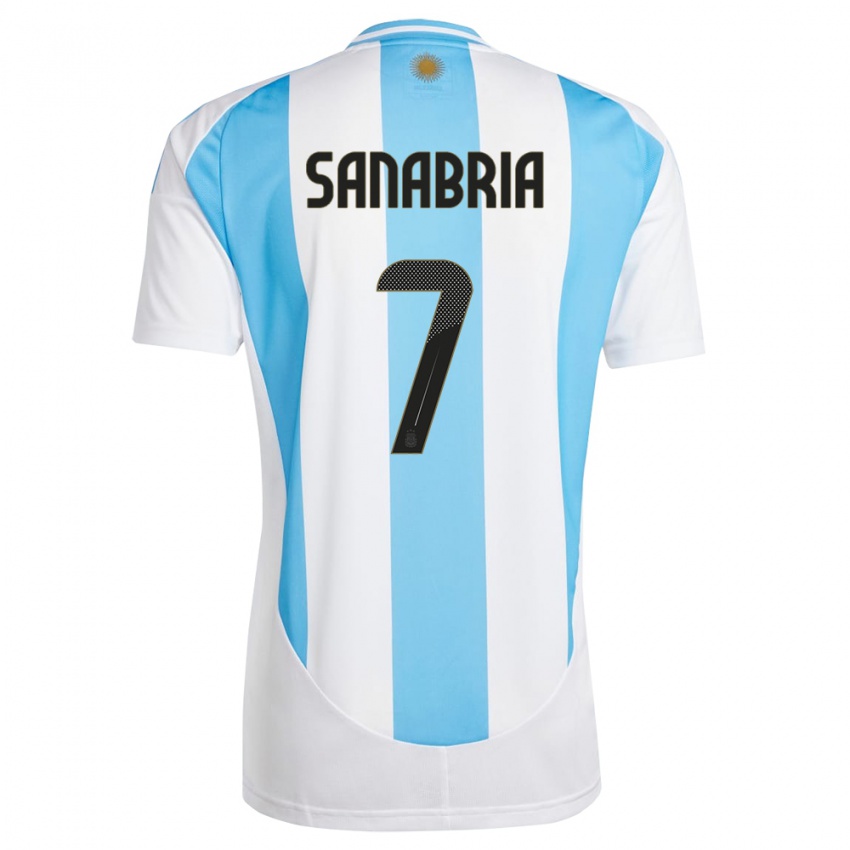 Naisten Argentiina Mateo Sanabria #7 Valkoinen Sininen Kotipaita 24-26 Lyhythihainen Paita T-Paita