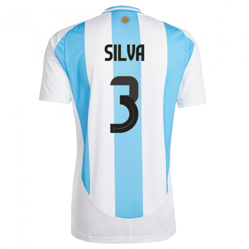 Naisten Argentiina Tomas Silva #3 Valkoinen Sininen Kotipaita 24-26 Lyhythihainen Paita T-Paita