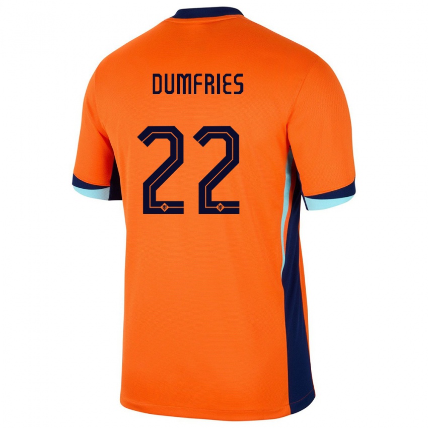 Naisten Alankomaat Denzel Dumfries #22 Oranssi Kotipaita 24-26 Lyhythihainen Paita T-Paita