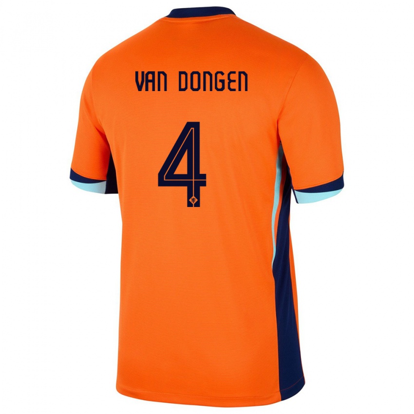 Naisten Alankomaat Merel Van Dongen #4 Oranssi Kotipaita 24-26 Lyhythihainen Paita T-Paita