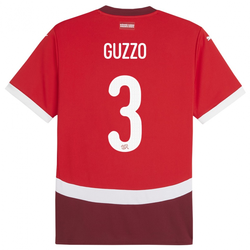 Naisten Sveitsi Ramon Guzzo #3 Punainen Kotipaita 24-26 Lyhythihainen Paita T-Paita