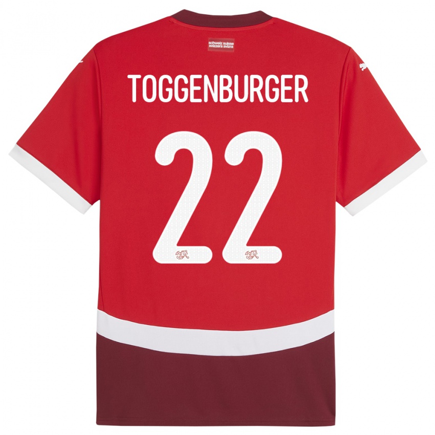 Naisten Sveitsi Nando Toggenburger #22 Punainen Kotipaita 24-26 Lyhythihainen Paita T-Paita