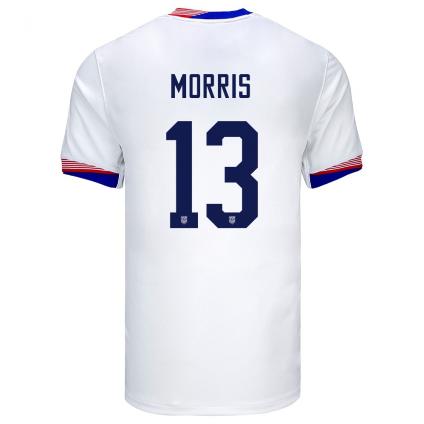 Naisten Yhdysvallat Jordan Morris #13 Valkoinen Kotipaita 24-26 Lyhythihainen Paita T-Paita