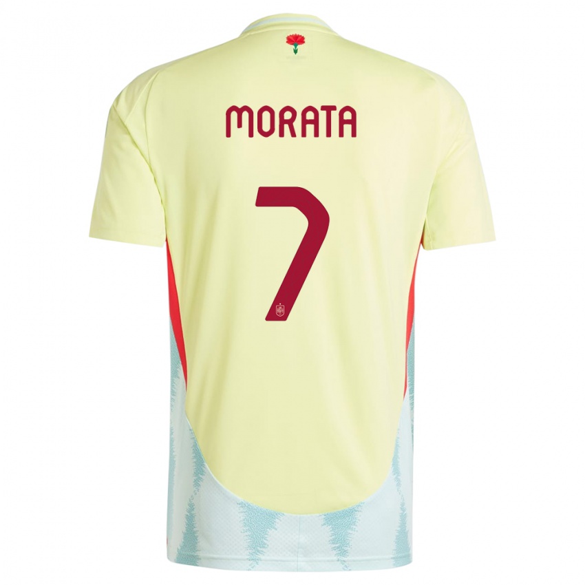 Naisten Espanja Alvaro Morata #7 Keltainen Vieraspaita 24-26 Lyhythihainen Paita T-Paita