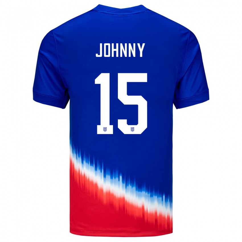 Naisten Yhdysvallat Johnny #15 Sininen Vieraspaita 24-26 Lyhythihainen Paita T-Paita