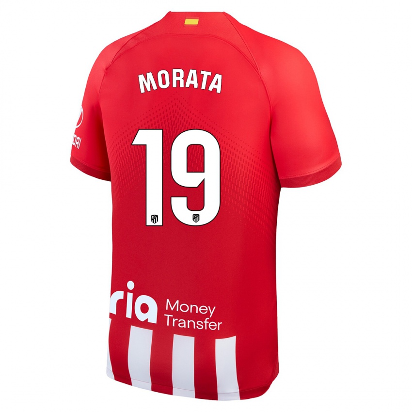 Lapset Alvaro Morata #19 Punainen Valkoinen Kotipaita 2023/24 Lyhythihainen Paita T-Paita