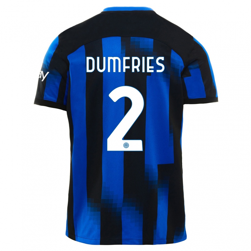 Miesten Denzel Dumfries #2 Musta Sininen Kotipaita 2023/24 Lyhythihainen Paita T-Paita