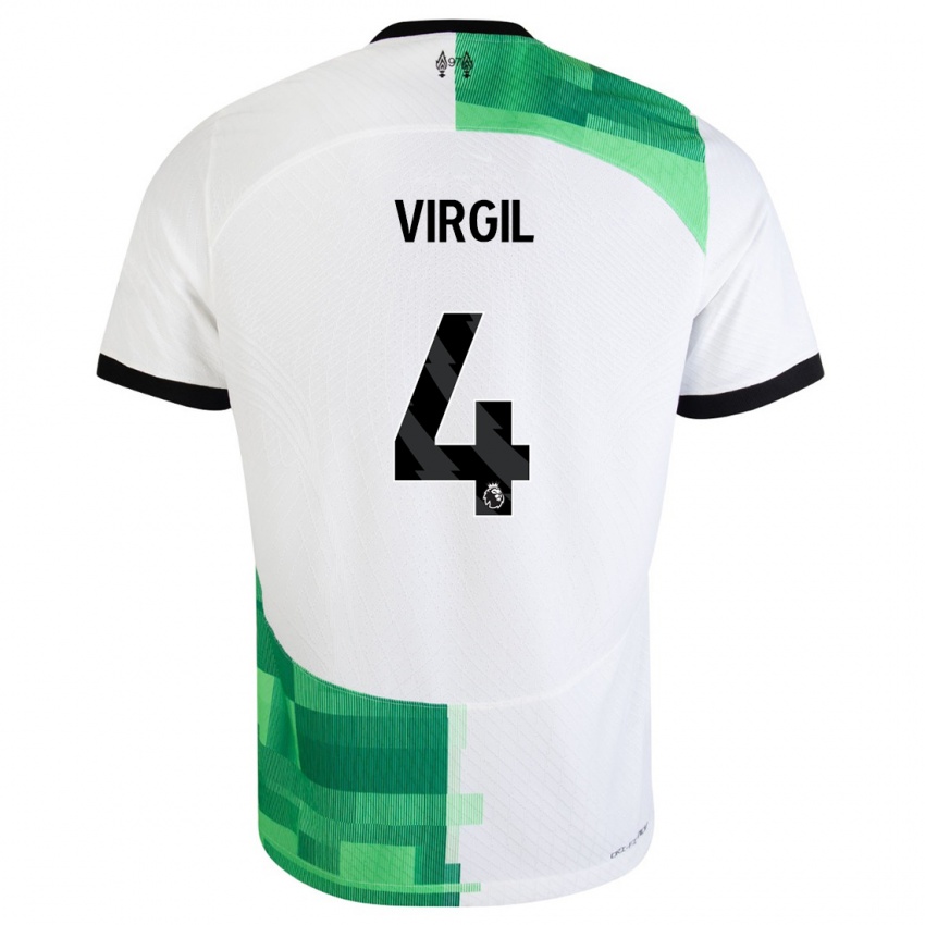 Miesten Virgil Van Dijk #4 Valkoinen Vihreä Vieraspaita 2023/24 Lyhythihainen Paita T-Paita