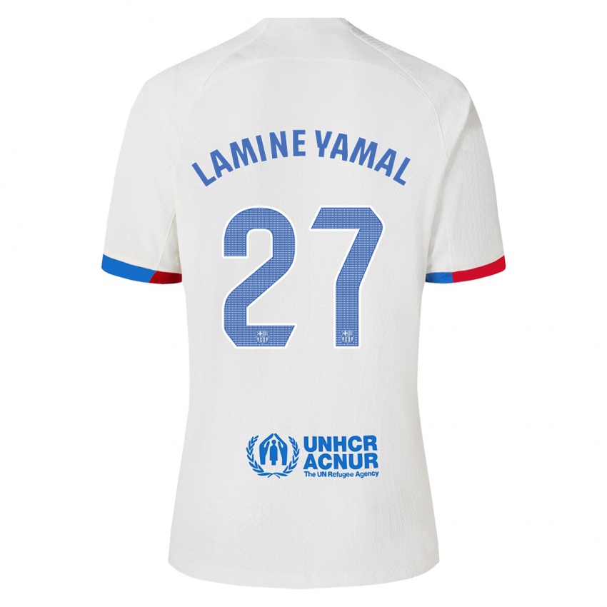 Miesten Lamine Yamal #27 Valkoinen Vieraspaita 2023/24 Lyhythihainen Paita T-Paita