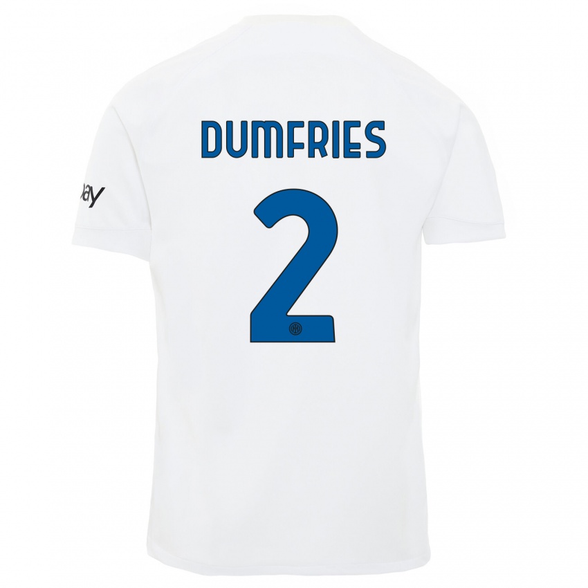 Miesten Denzel Dumfries #2 Valkoinen Vieraspaita 2023/24 Lyhythihainen Paita T-Paita